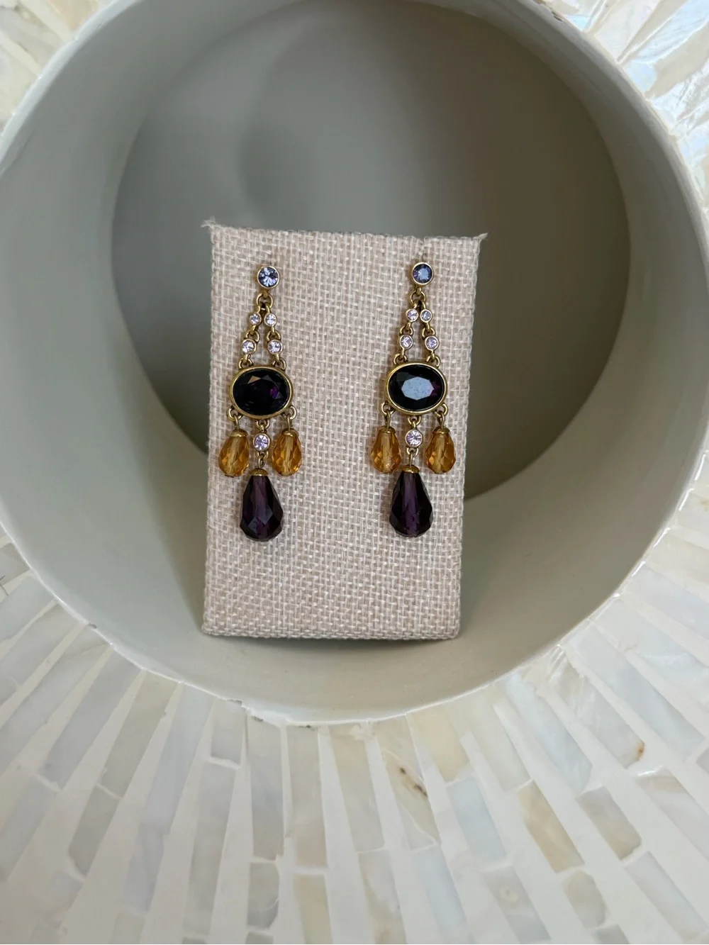 Carolee Gold-Tone Purple and Amber Drop Earrings - Women Jewelry